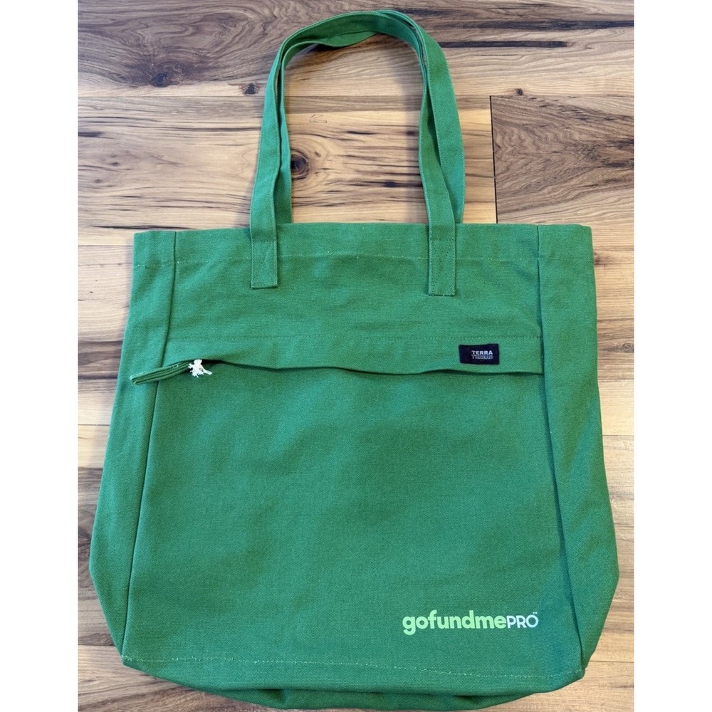 Terra Thread Organic Cotton Tote Bag Green GoFundMePro Large Canvas bag